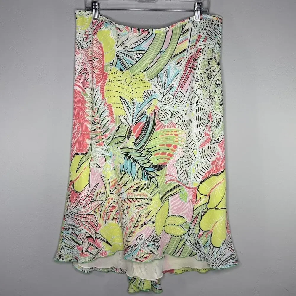 Boho Coastal Tropical Midi Skirt –‎ Size 14 - Lettuce Hem Resortwear Islandcore